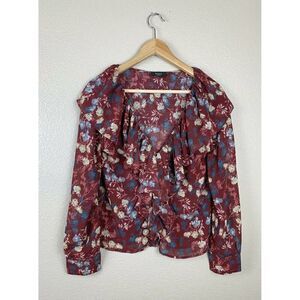 Vici Collection Floral Ruffle Button Front Top